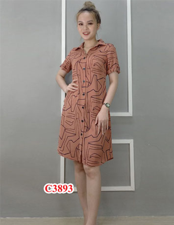 Đầm suông cổ sơ mi màu nâu - C3893