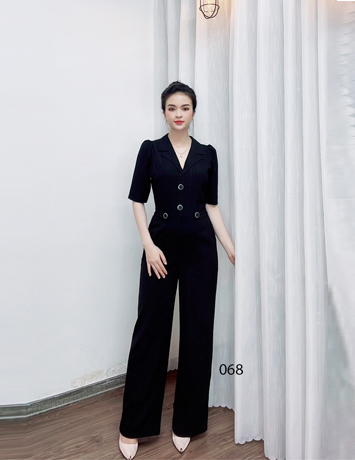 Jumpsuit cổ vest vải tây sọc ánh nhũ sang trọng - D068