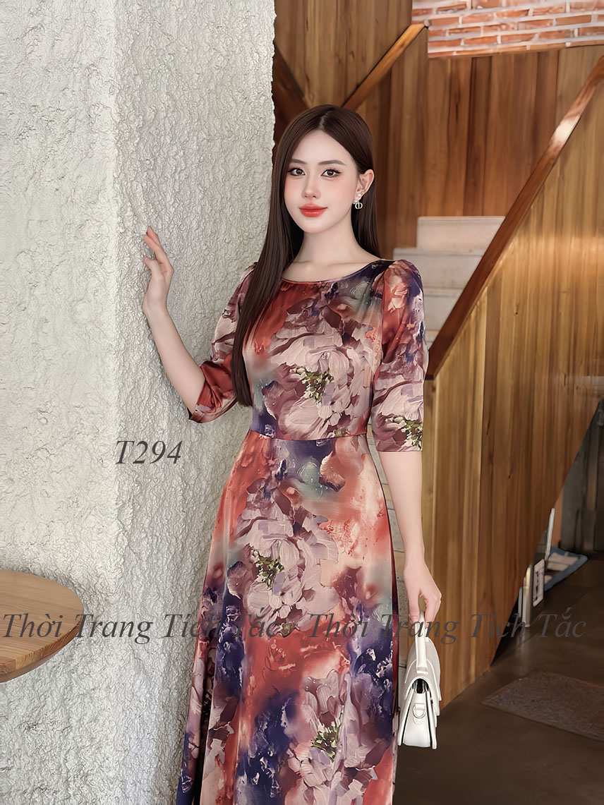 Dam maxi lua hong kong hoa 3d tong mau nau e294 5