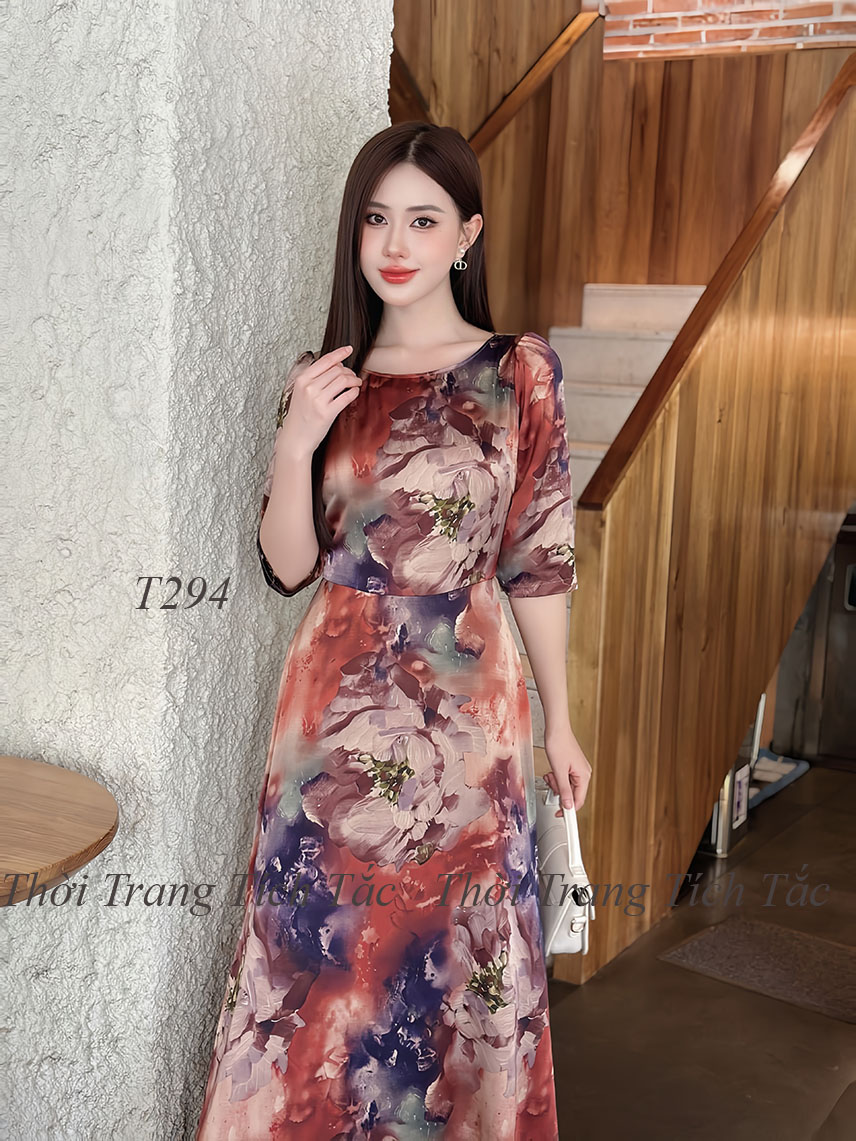 Dam maxi lua hong kong hoa 3d tong mau nau e294 6