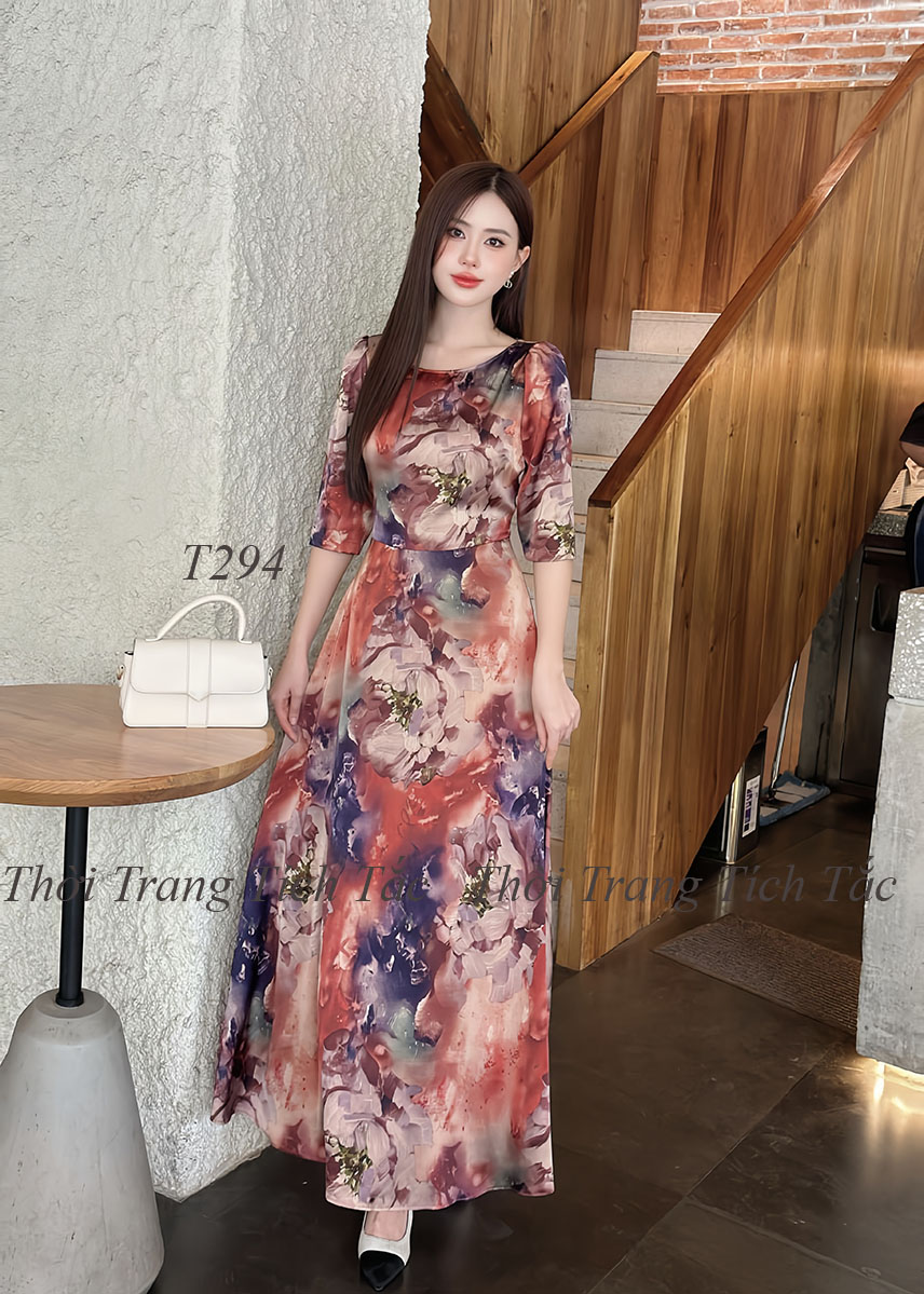 Dam maxi lua hong kong hoa 3d tong mau nau e294 9