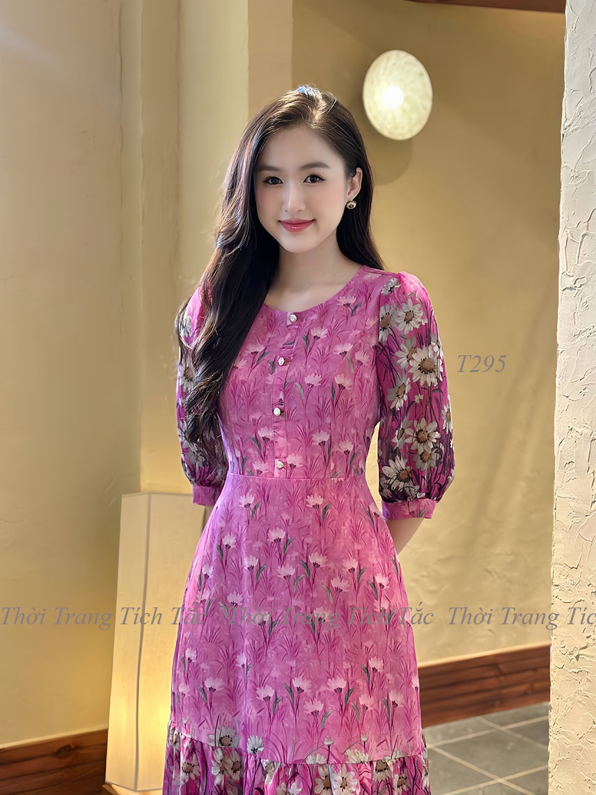 Dam xoe nhe chan beo voan canh bong mau hong e295 2