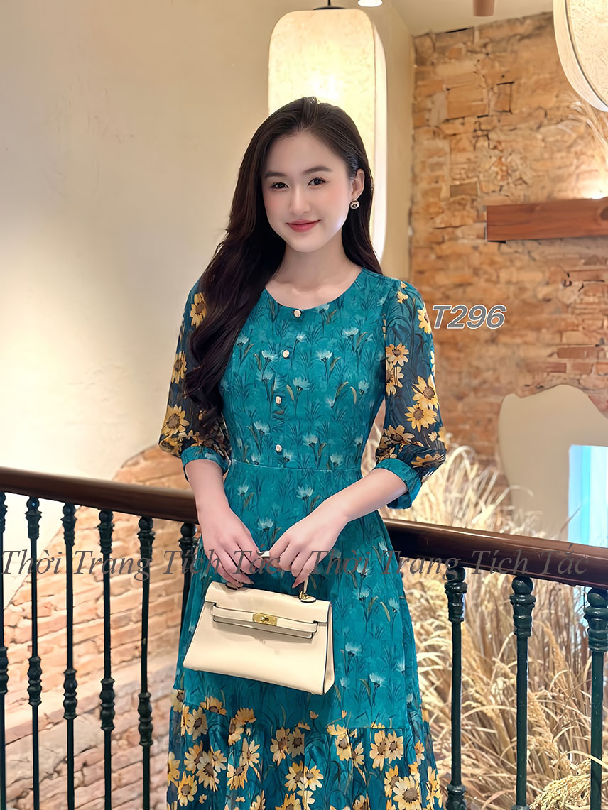 Dam xoe nhe chan beo voan canh bong mau xanh e296 3