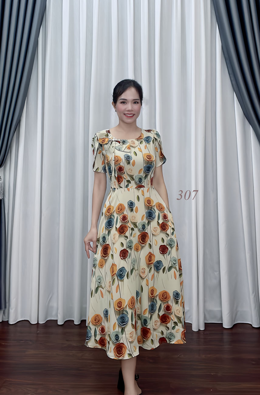 Dam xoe lua mango 5d co dinh no hoa tong nau e307 5