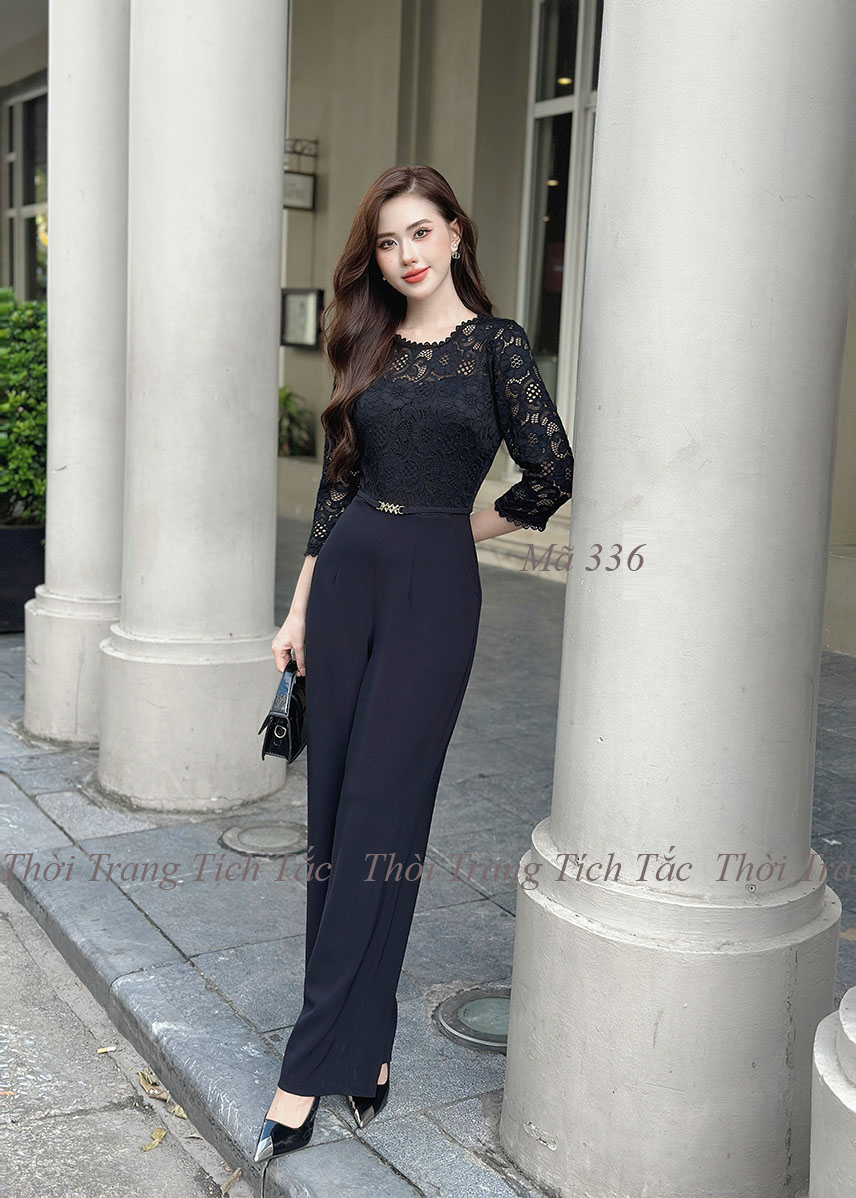 Jumpsuit phoi ao ren mau den e336 7