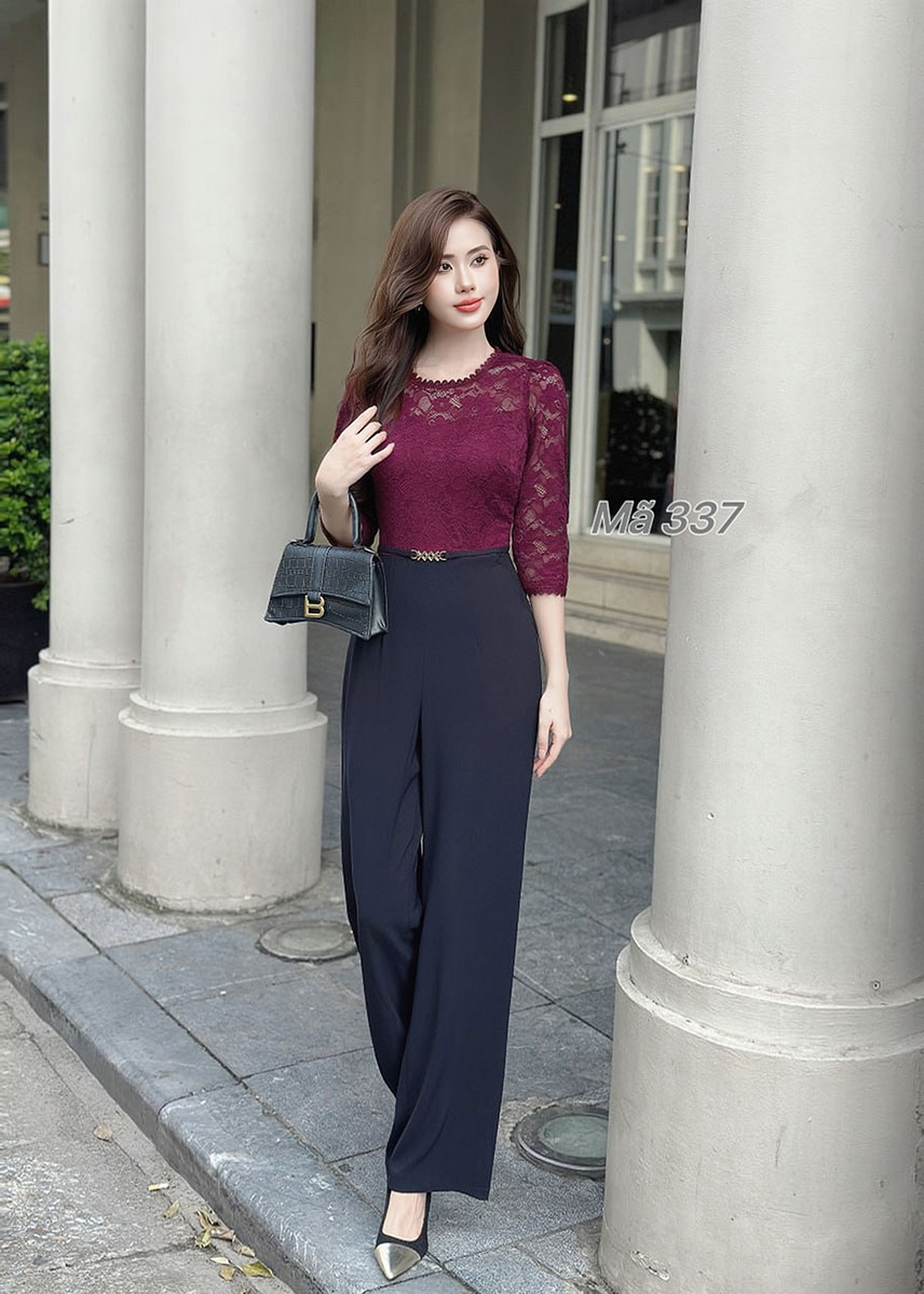 Jumpsuit phoi ao ren mau do e337 2