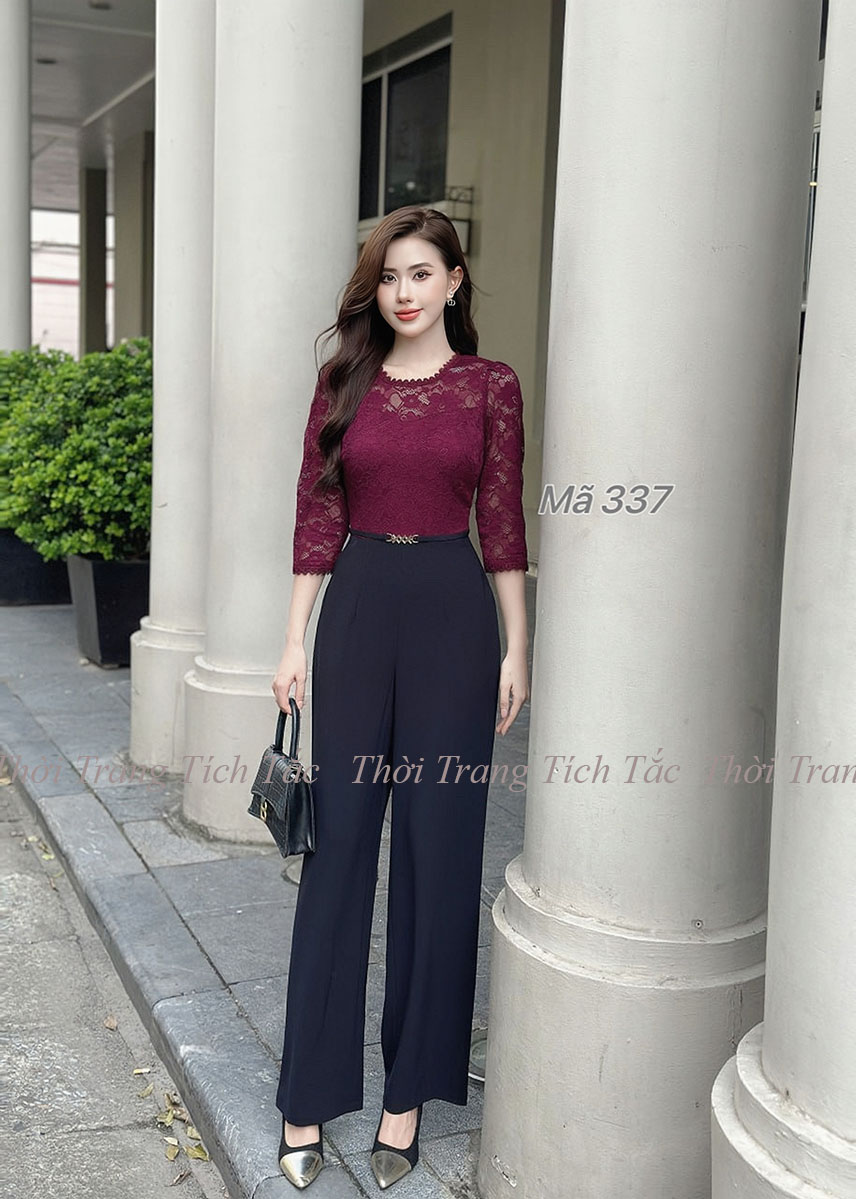 Jumpsuit phoi ao ren mau do e337 6