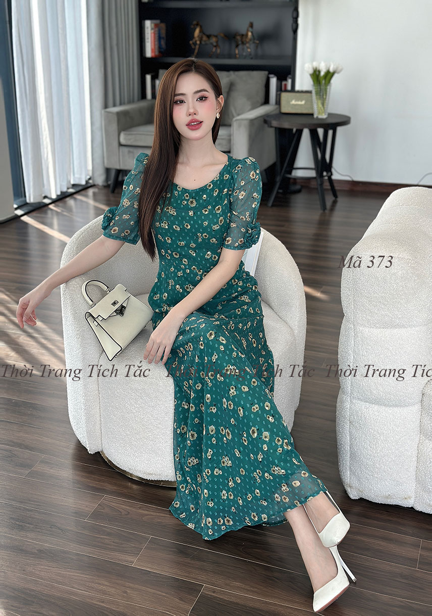 Dam maxi voan to theu tay dinh hoa nen mau xanh e373 6